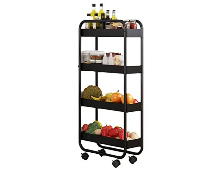 ROHCGHC Rollwagen, Multifunktionaler Metallwagen mit feststellbaren Rädern Küche(4 Tier)