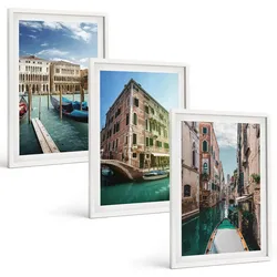 BILDER SET 3er Set - 40x60 cm Weißer Rahmen - Architektur der Kanäle von Venedig