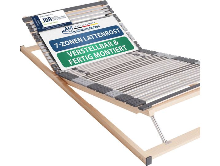 AM Qualitätsmatratzen Ergonomischer 7-Zonen Lattenrost 80x210 cm fertig montiert geliefert verstellbar 44 Federholzleisten Lattenrahmen 80x210
