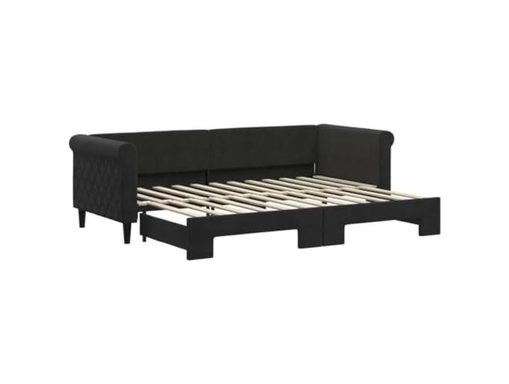 PUGYNBK Schlafsofa Nest, Samt, Schwarz, 80 x 200 cm 2-in-1, Holz und Metall, Lattenrost, modernes Design für Wohnzimmer oder Schlafzimmer
