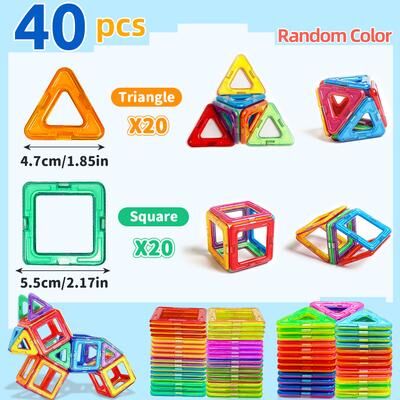JoyToys Magnetic Building Blocks, Medium Size STEM Toys For Kids, Educational Magnet Construction Set For Creative Learning 40 pcs