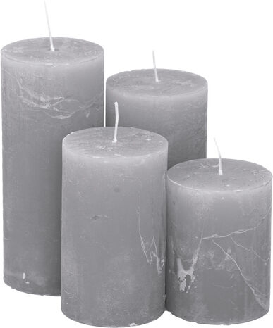 Rustikale Kerzen, grau, abgestuft, 4 Stück