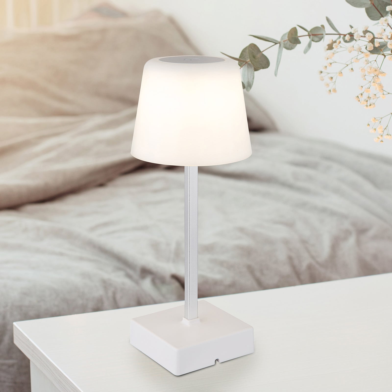 home24 LED-tafellamp wit, modern en rond, Diameter: 9 cm