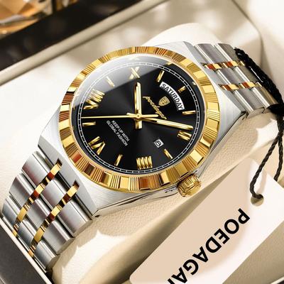Inspire Select POEDAGAR 675 Luxury Stainless Steel Men's Quartz Watch With Luminous Week & Date Display 675 Gold Black