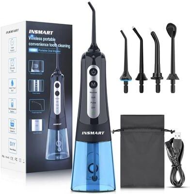 StayWell Cordless Oral Irrigator Water Flosser, Teeth Whitening & Waterproof Dental Flosser, Portable Water Jet Cleaner For Teeth black Sky Blue