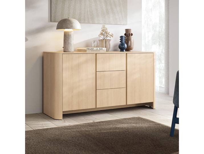 Abgerundete Kommode AURA K2D3SZ Eiche Vicenza Schrank Sideboard Japandi