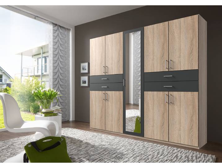 Drehtürenschrank Taiga 225cm Braun/Eiche Sägerau Dekor/Graphit