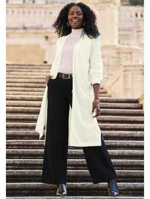 Plus Size Women's Fine Gauge Duster Cardigan by Jessica London in Ivory (Size 26/28) Cardigan Sweater
