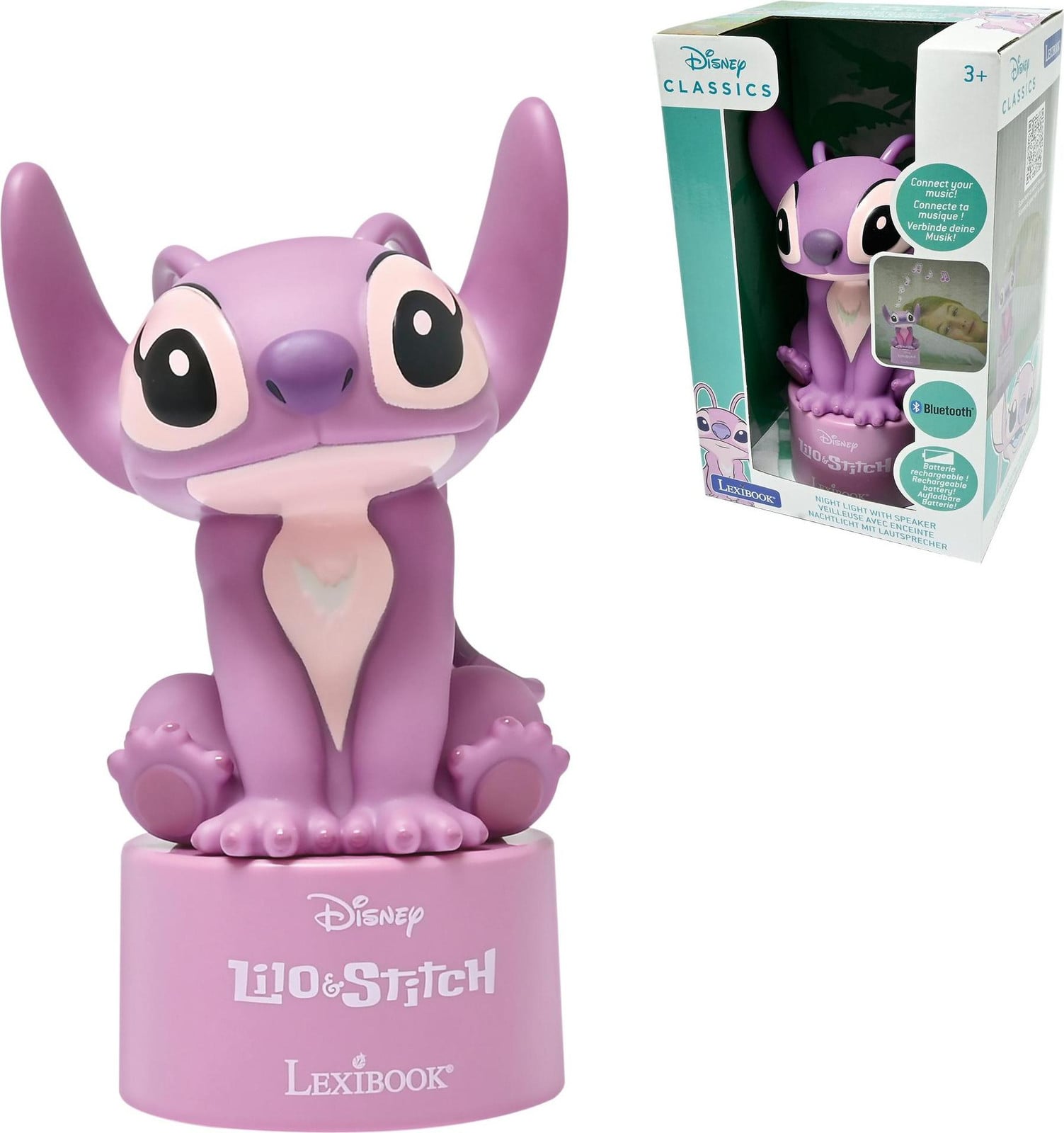 Lexibook Disney Stitch Engel LED-nachtlamp met Bluetooth-speaker en oplaadbare batterij