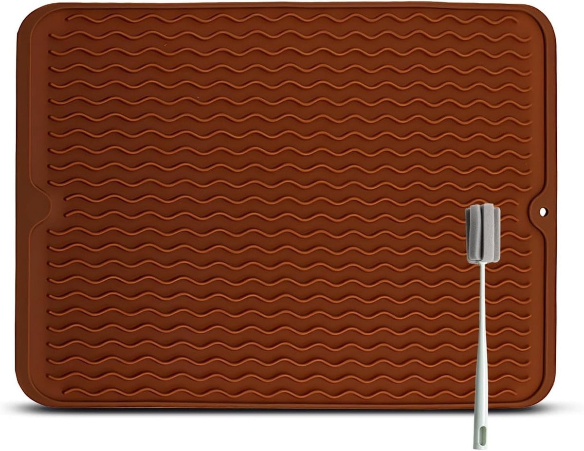 Grote Vouwbare Siliconen Afvoer Mat met Schoonmaakborstel, Antislip en BPA-vrij, 50 x 40 cm
