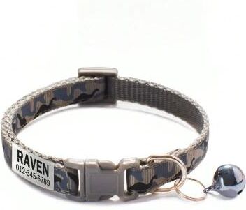 Uplift Essentials Personalized Camouflage Cat Collar With Custom ID Tag & Safety Bell gray