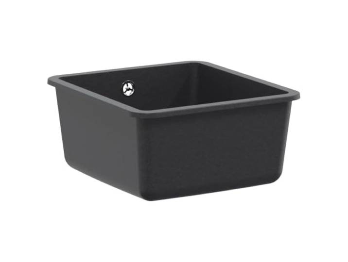 Xhnifbn Granit Küchenspüle Einzelbecken 42x46x31cm Graphit Einbauspüle Hitzebeständige Quarzkomposit-Spüle für die moderne Küche inklusive praktischer Siebkorb-Garnitur gegen Schmutzreste.