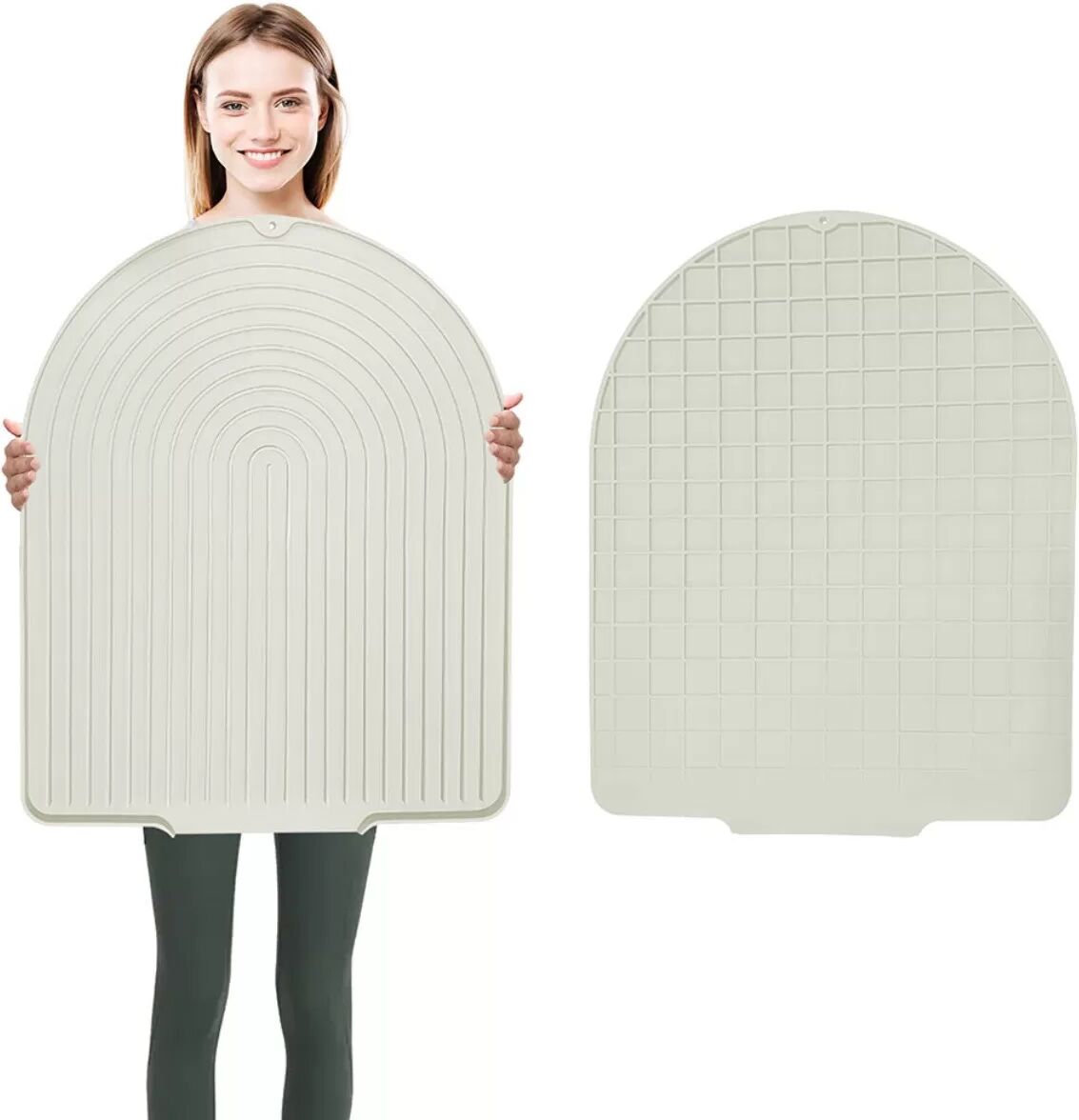INF Tapis d'Égouttement Incliné en Silicone en Forme de U - Protection de Comptoir Beige