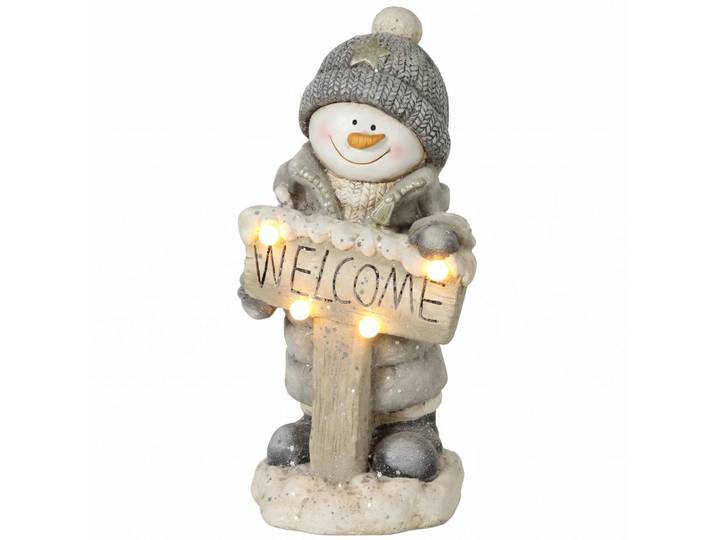 Homcom Schneemann-Statue Magnesiumoxid Grau, Stein, 20x46x23 cm, Dekoration, Weihnachtsdekoration