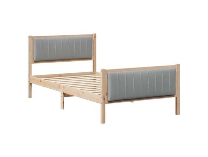 PUGYNBK Bettgestell aus Kiefernholz, 100 x 200 cm Massive Plattform, gepolstertes Kopfteil, ohne Lattenrost, modernes Design