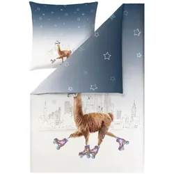 ESTELLA Mako-Satin-Bettwäsche City Lama 135 x 200 cm Satin Blau