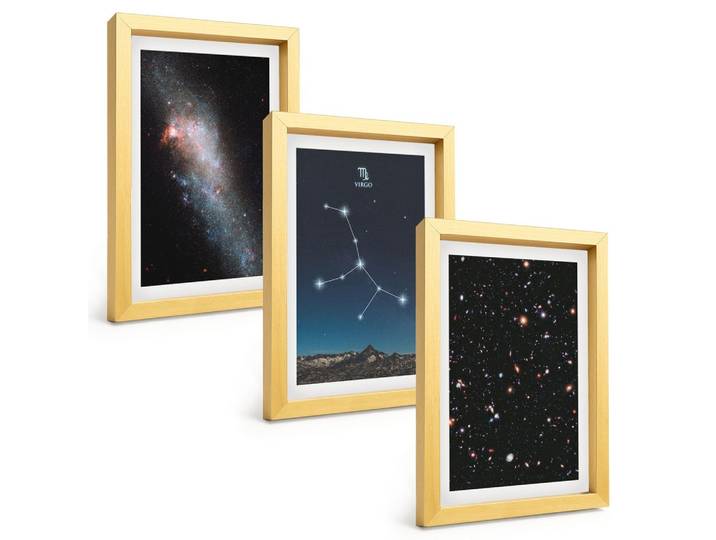 BILDER SET 3er Set - 20x30 cm Goldrahmen - Galaxie im Sternbild Jungfrau