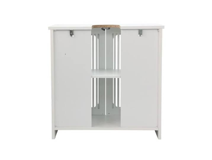 Meuble sous vasque à poser – Blanc – 2 portes à lames – 60 x 30 x 60 cm