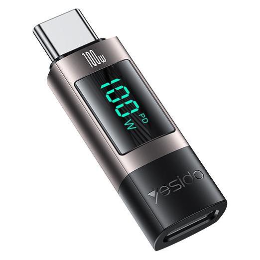 Yesido - OTG Adapter (GS24) - Type-C to Type-C, Power Real-time Display, 100W, 5A, Plug&Play - Grey (USB-C) (60993519)