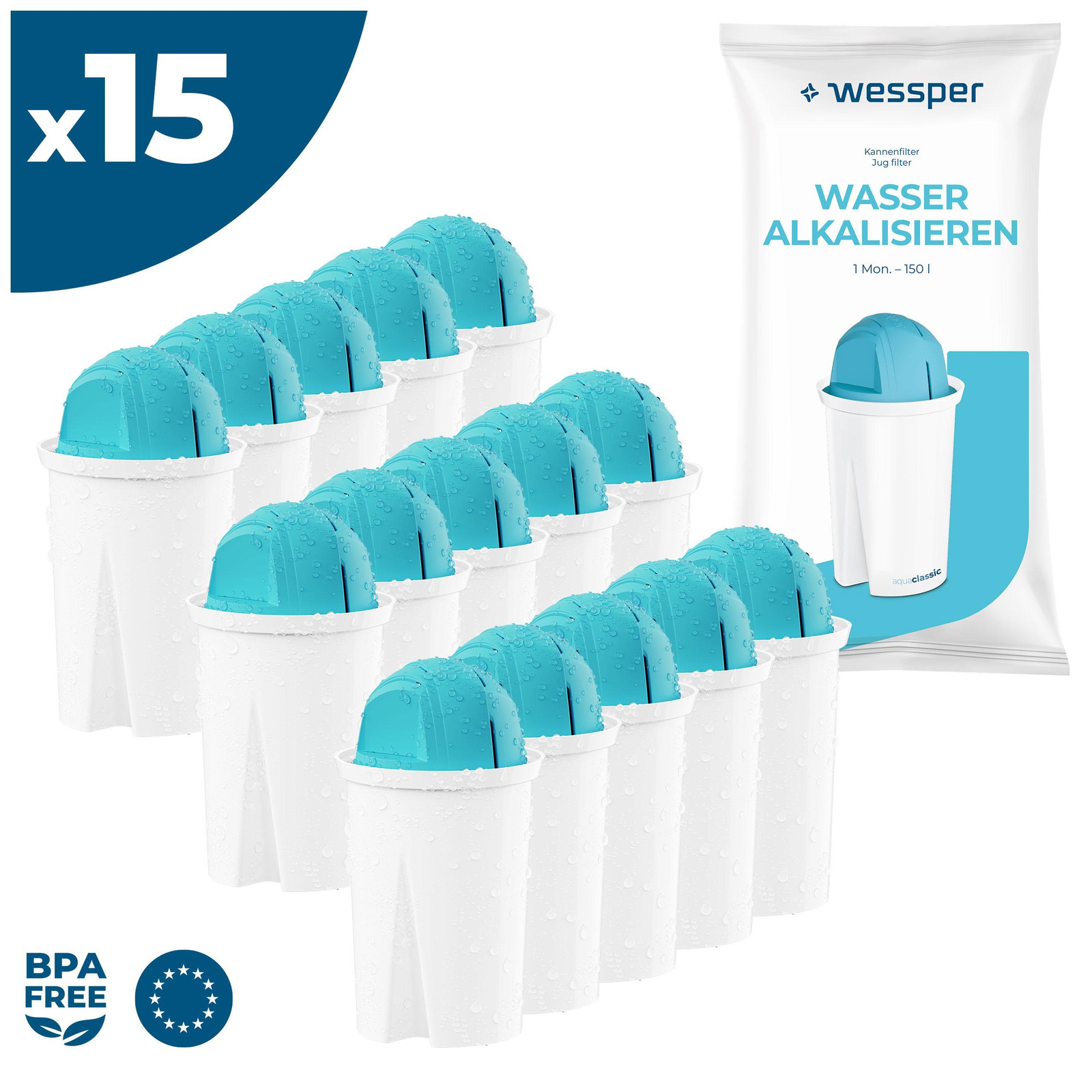 Wessper Classic alkalische waterfilterpatronen, verpakking van 15 stuks