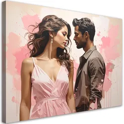 LEINWANDBILD, Elegantes Paar auf pastellrosa Hintergrund