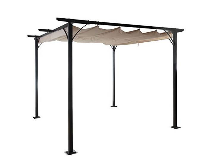 Mendler Pergola HWC-C42, 6cm-Gestell + Schiebedach - 3x3m creme Garten, Pavillon