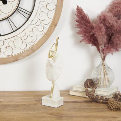 ARCILLA ELEMENTAL Cream Polystone Ballet Dancer Decorative Sculpture with Gold Accents