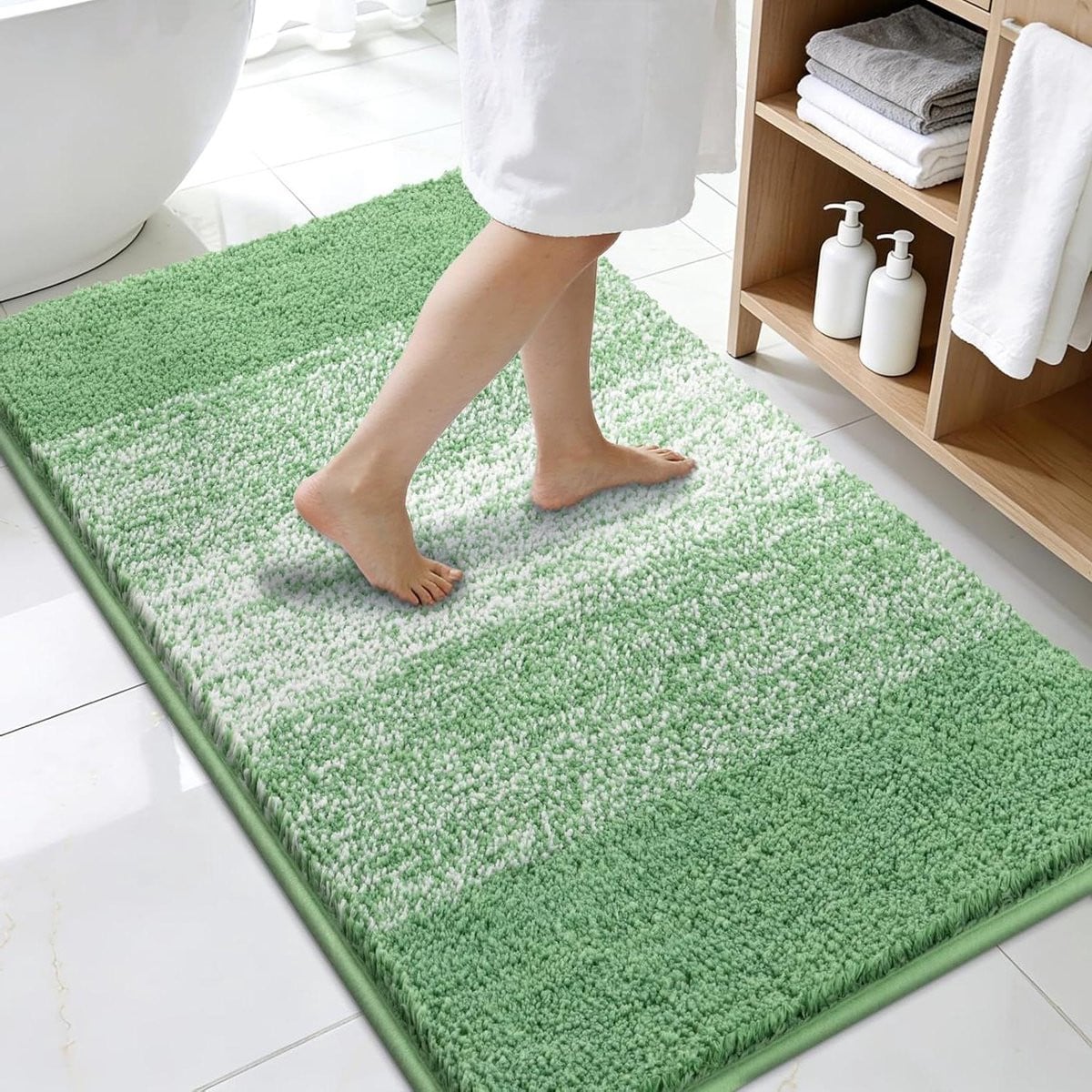 Extra dikke groene badmat voor douche en badkamer - 80 x 120 cm