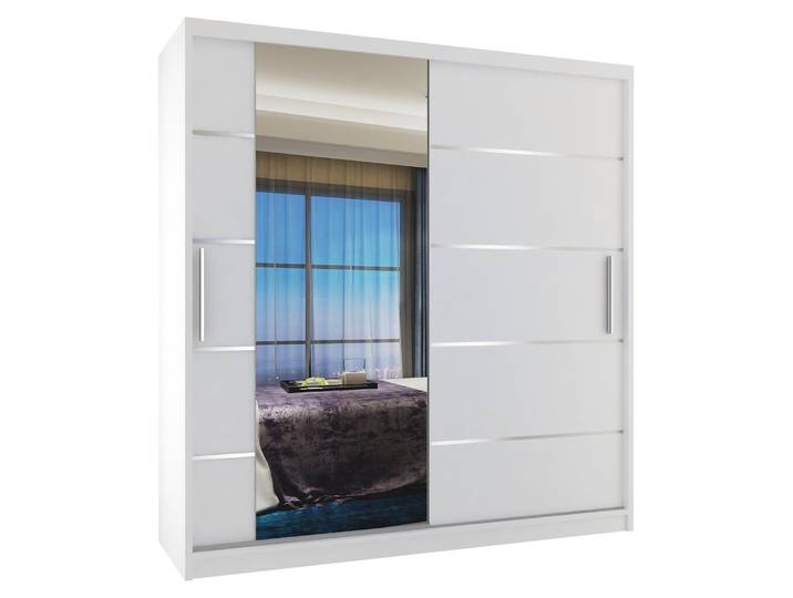 BELINI Verona\, armoire coulissante de 158 cm\, blanc mat - Armoire avec miroir et 2 tiroirs\, idéale pour la chambre