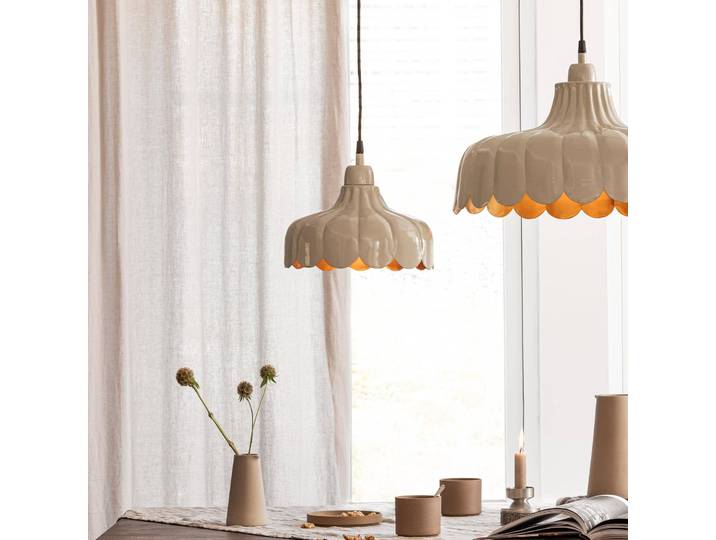 PR Home Hängelampe Wells Small, beige/gold, Ø 24 cm, Stecker Wells, dimmbar, creme / amber, für Wohn- / Esszimmer, Metall, Pendelleuchte