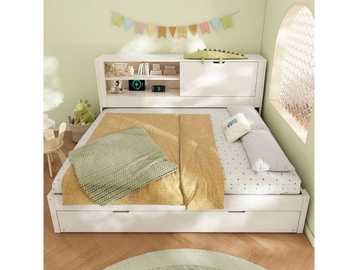 Lit Adulte Couchage 140x190 Bois Blanc Rangement Malin Havrya