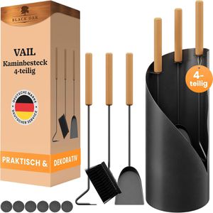 Black-Oak Kaminbesteck Vail, aus Metall, schwarz, 4-teilig, mit Besen, Schaufel und Schürhaken im Ständer 62 cm