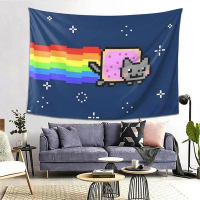 Nyan Cat Pixel Art Tapestry | Retro 2D Pop Culture Wall Hanging | Playful Nostalgic Gaming Room Decor 150 X 200 Cm