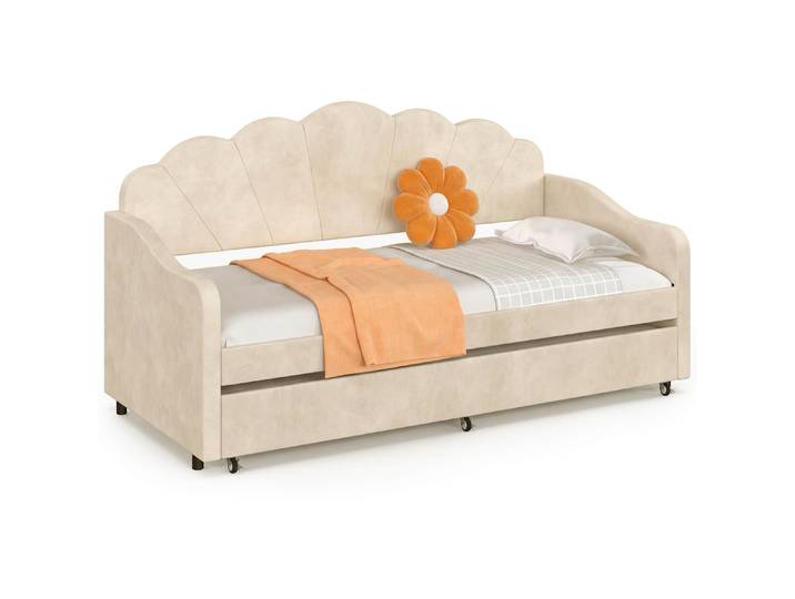 Lit Banquette Gigogne Coquillage Amanda 2 X 90 X 190 Cm Avec 2 Sommiers Velours Beige