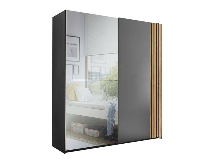 Schwebetürenschrank - graphit-Karlstad Eiche - 2 Kleiderstangen - 170 cm