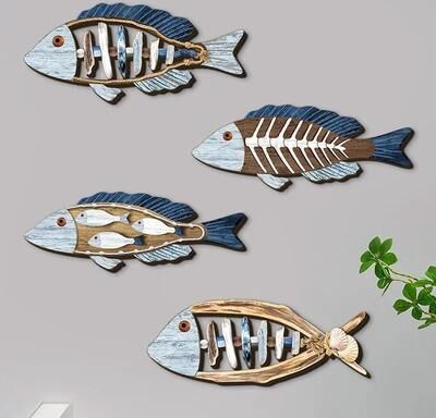 Inspire Essentials Ocean Fish Wooden Wall Decor Set Coastal Marine Art Hanging Sculpture Ocean Fish Wooden Wall Decor Set Coastal Marine Art Hanging Sculpture