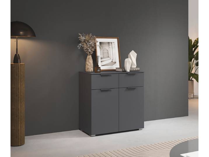 Commode avec portes 80cm Gris/Gris métallisé Gris