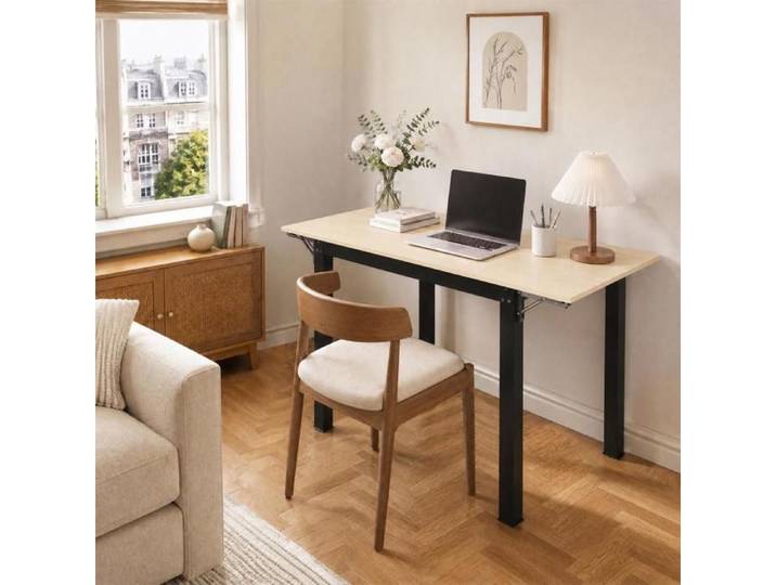 OHMG-Table À Manger Pliante-Table Pliante À Cadre En Fer-Table À Manger Multifonctionnelle-120*78*75cm-Couleur Bois Naturel