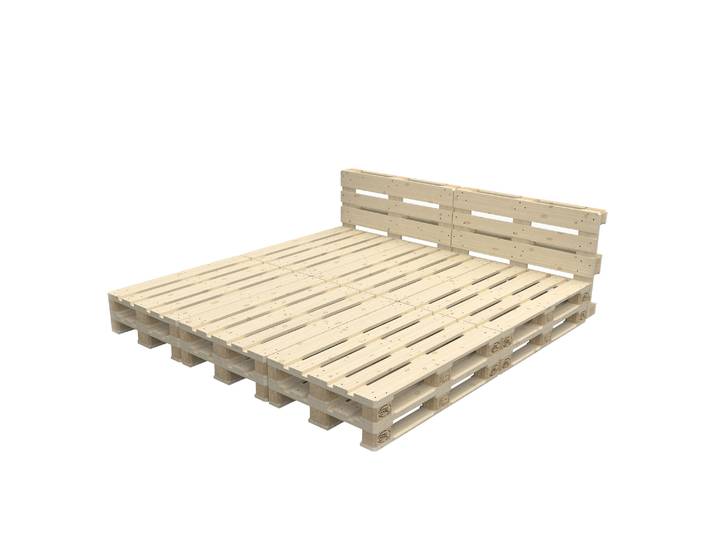 Palettenbett 240 x 240 cm mit Kopfteil