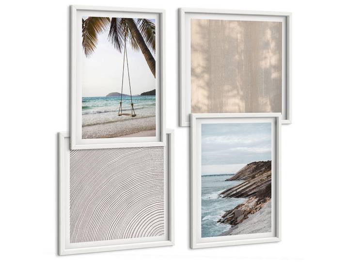 Tulup Bilder SET 4er Set - 50x50 cm & 40x60 cm Weißer Rahmen - Sommerlicher Sandstrand mit Meerblick, Kunststoff, Rechteckig, 50x50 cm, gerahmt, Bilder & Rahmen, Bilder