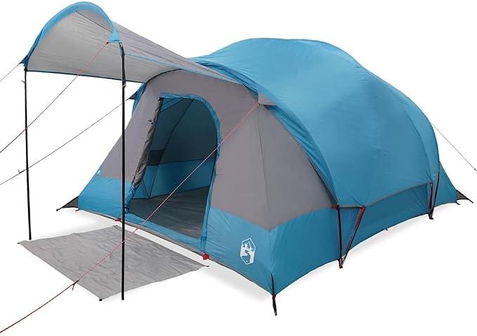 Tunnelzelt 8 Personen, Großes Familienzelt mit 2 Schlafkabinen und praktischem Sonnendach, Campingzelt für Outdoor Abenteuer, Grau und Orange, 400 x 338 x 200 cm