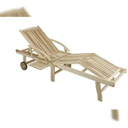 DELUKE Sonnenliege LEON Verstellbar Klappbar Natur Teak Gartenliege mit Rollen Relaxliege Wetterfest