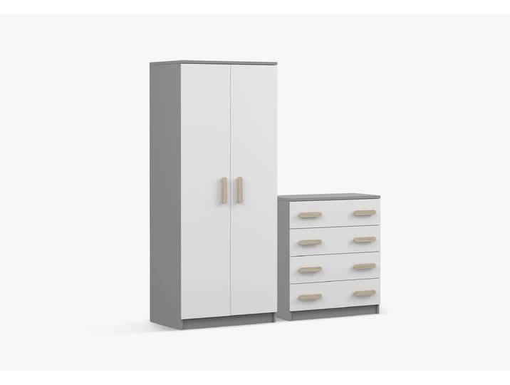 Drehtürenschrank und Kommode 2er-Set JONAS II 06/JONAS II 02 Grau Weiß Sonoma Eiche