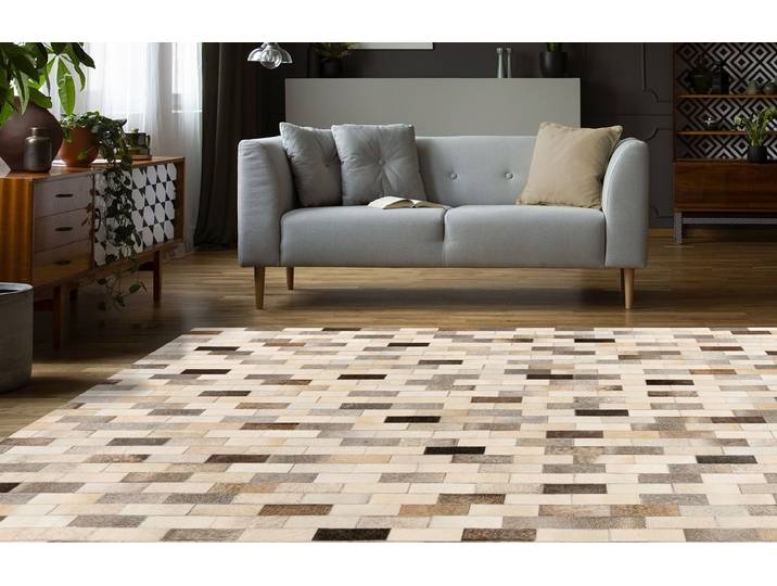 Lederteppich KAYOOM Ravi 100 , grau, B:120cm H:8mm L:170cm, Rindsleder, Teppiche, Lederteppich