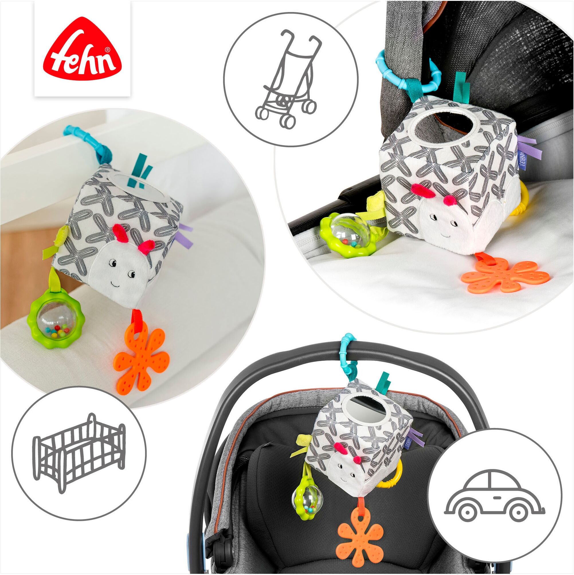 Greifspielzeug FEHN "Activity-Würfel Raupe", bunt, Greifspielzeug, KinderB:10cm H:10cm L:10cm, Softvelour, Greifspielzeug, B:10cm H:10cm L:10cm