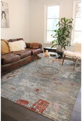 EXQUISITE RUGS Laureno Hand-knotted Bamboo Silk Blue/Multi Area Rug.