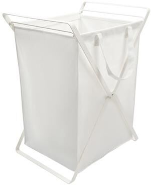 Yamazaki Home Laundry Hamper with Cotton Liner - Two Sizes, Steel and Cotton, Large, 20 gallons, 75 liters, Collapsible