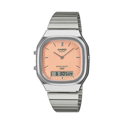 Chronograph CASIO VINTAGE, silber (edelstahlfarben, orange, orange), Armbanduhren, Herren, silberfarben, Chronograph, Quarzuhr, Armbanduhr, Damenuhr, Herrenuhr, Edelstahlarmband, analog