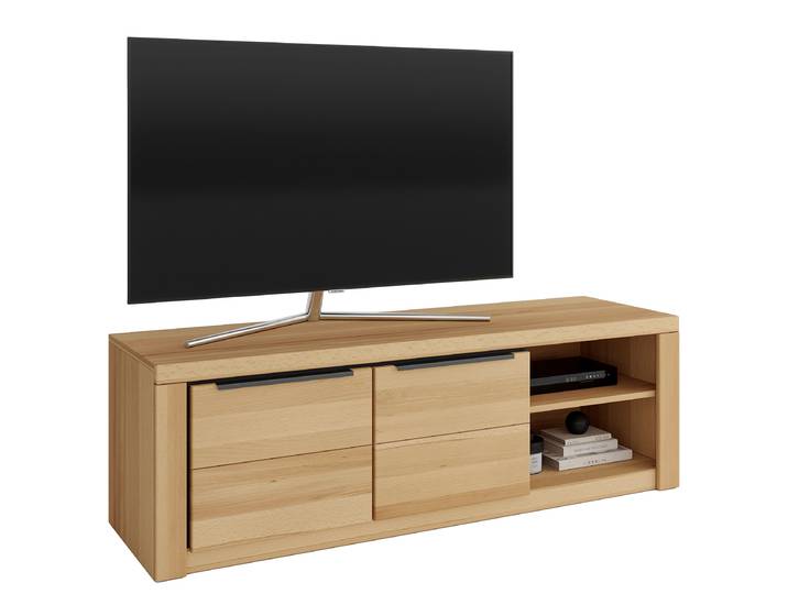 TV-Lowboard Front: Massivholz Kernbuche, geölt Korpus: Spanplatte, foliert Braun 160 x 51 x 54cm