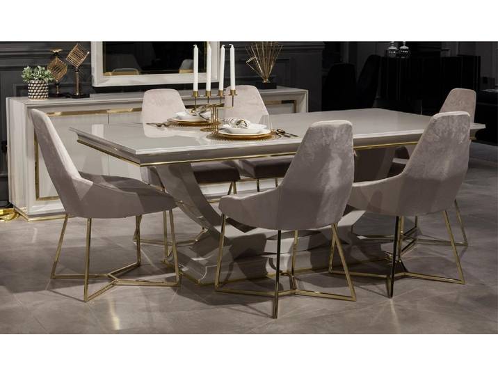 Xlmoebel Essgruppe Luxuriöses Esszimmer-Set mit elegantem Esstisch und Polsterstühlen, (Essgruppe, 5-tlg., 7tlg. Esszimmer Set (Esstisch + 6x Stuhle), Hergestellt in Europa